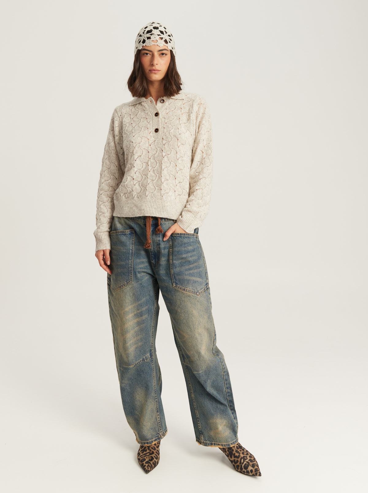 Elia Crochet Placket Knit