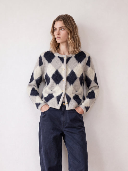 Argyle wool cardigan