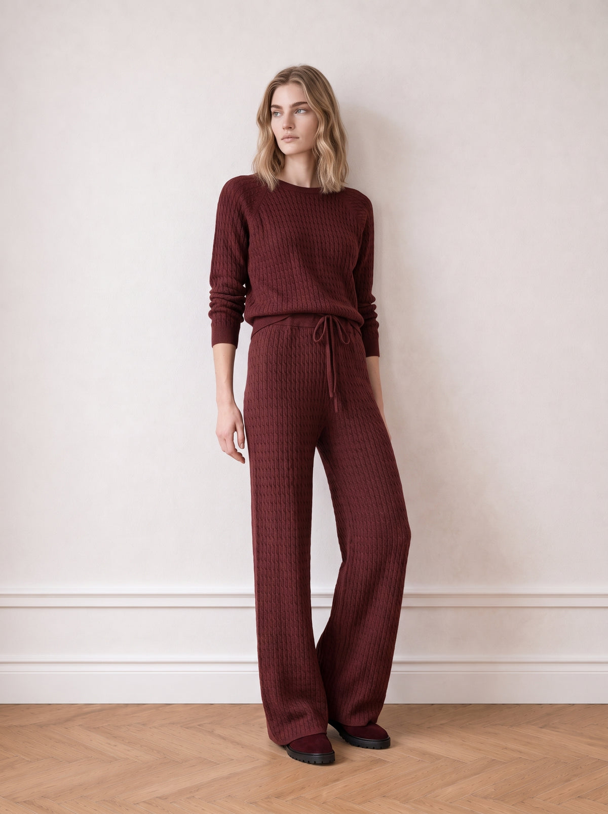 Wool cable-knit trousers