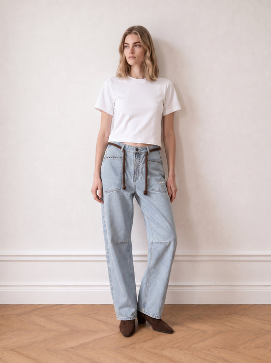 Studded barrel-leg jeans