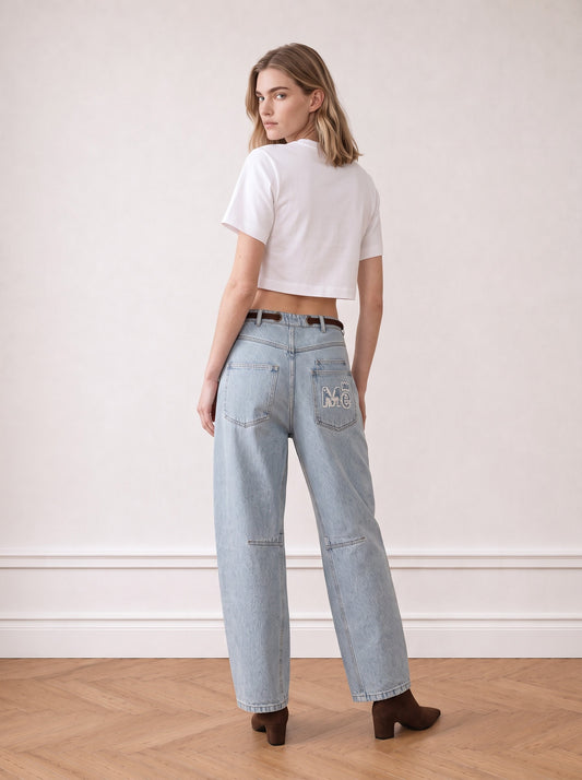 Studded barrel-leg jeans