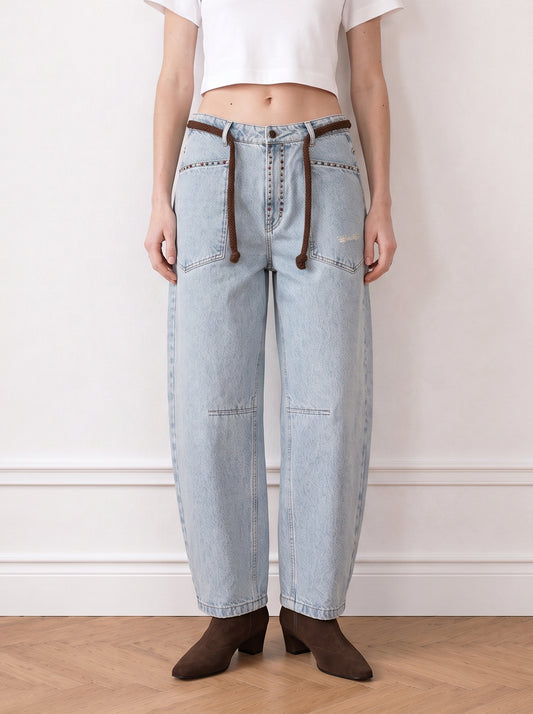 Studded barrel-leg jeans