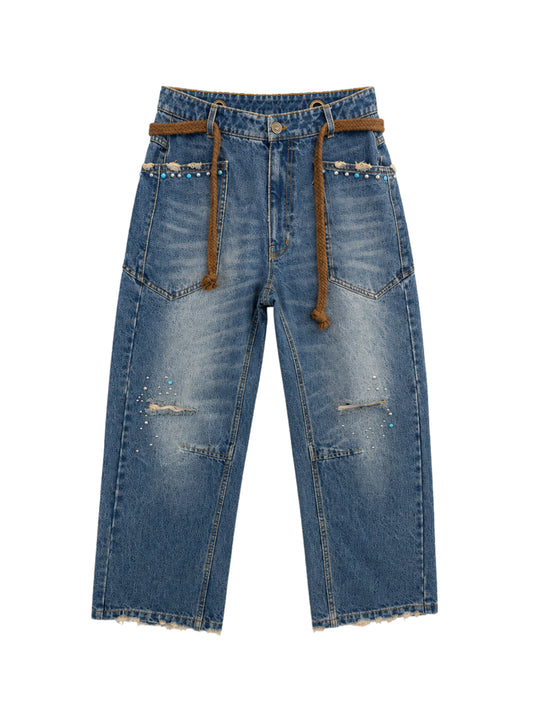 Studded Barrel-leg Jeans