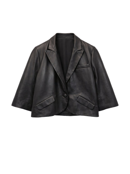 Cropped leather jacket