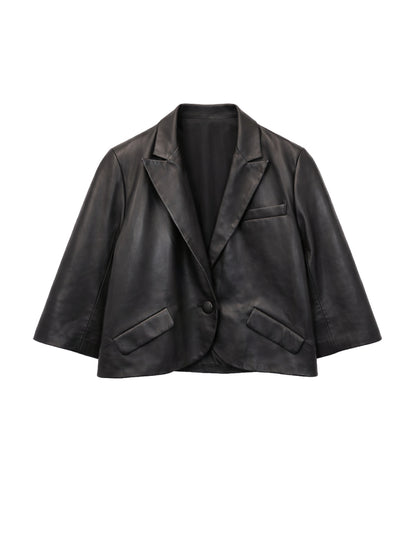 Cropped leather jacket