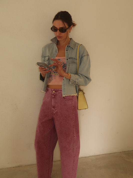 חולצת ג'ינס מכופתרת קרופ