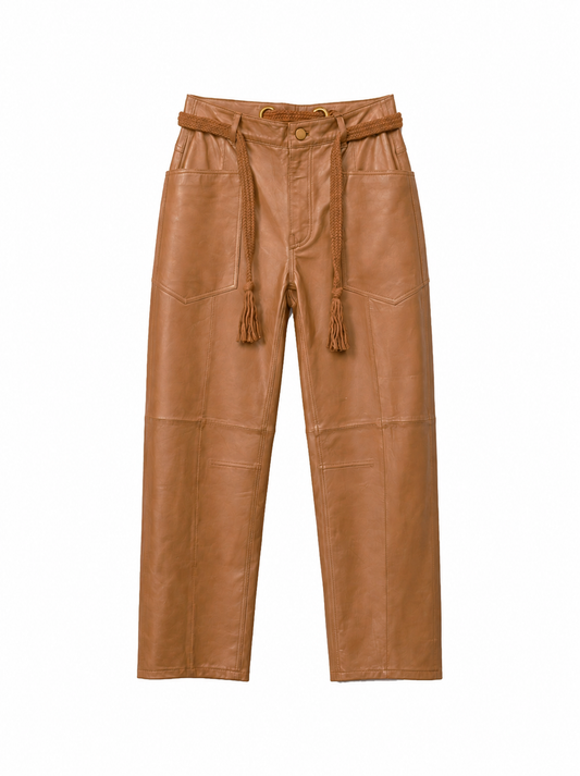 Barrel leather pants with a belt